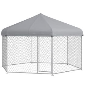 PawHut Large Outdoor Dog Kennel 13.4 x 11.5 ft Waterproof UV Resistant Roof Medium Large Dogs Silver