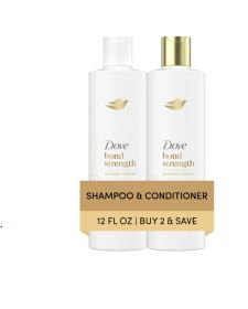 Dove Shampoo & Conditioner Set for Women Bond Strength with Peptide Complex, 12 oz 2 Count Squeeze Bottles