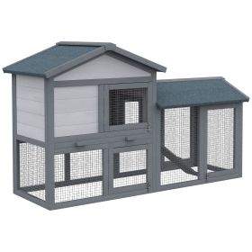 PawHut 58" Rabbit Hutch, Wooden Bunny Hutch, Guinea Pig Cage, Small Animal Enclosure with Run Area, Removable Tray, Asphalt Roof
